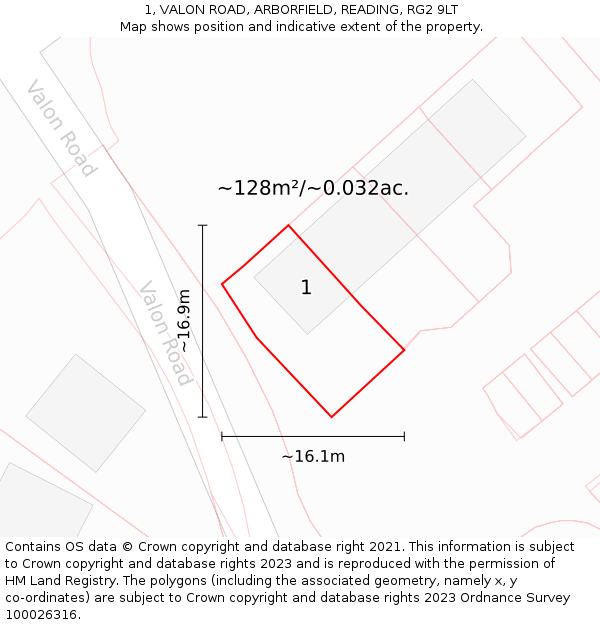 1, VALON ROAD, ARBORFIELD, READING, RG2 9LT: Plot and title map