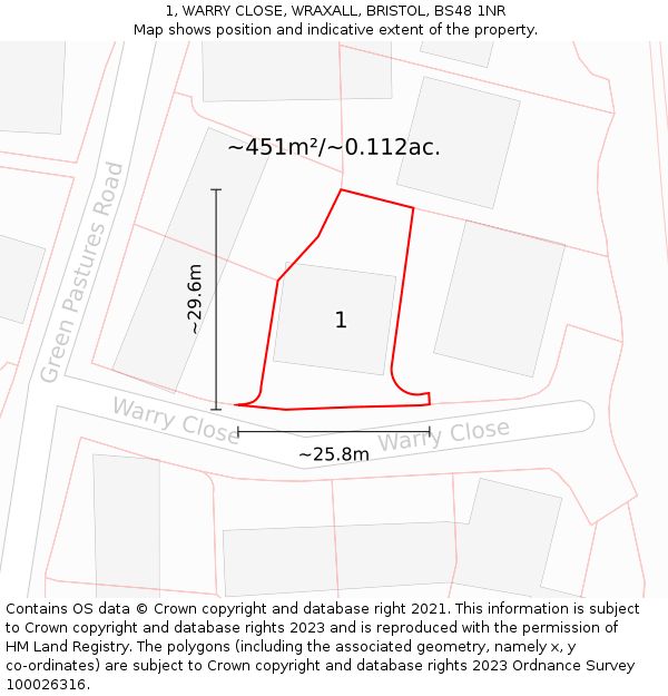 1, WARRY CLOSE, WRAXALL, BRISTOL, BS48 1NR: Plot and title map