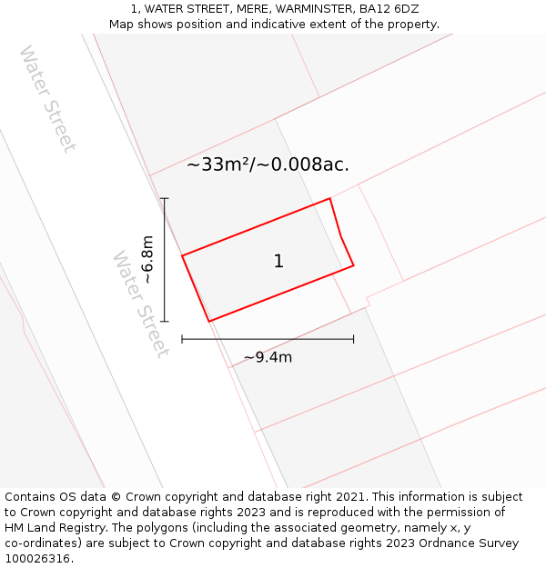 1, WATER STREET, MERE, WARMINSTER, BA12 6DZ: Plot and title map