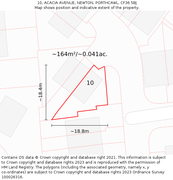 10, ACACIA AVENUE, NEWTON, PORTHCAWL, CF36 5BJ: Plot and title map