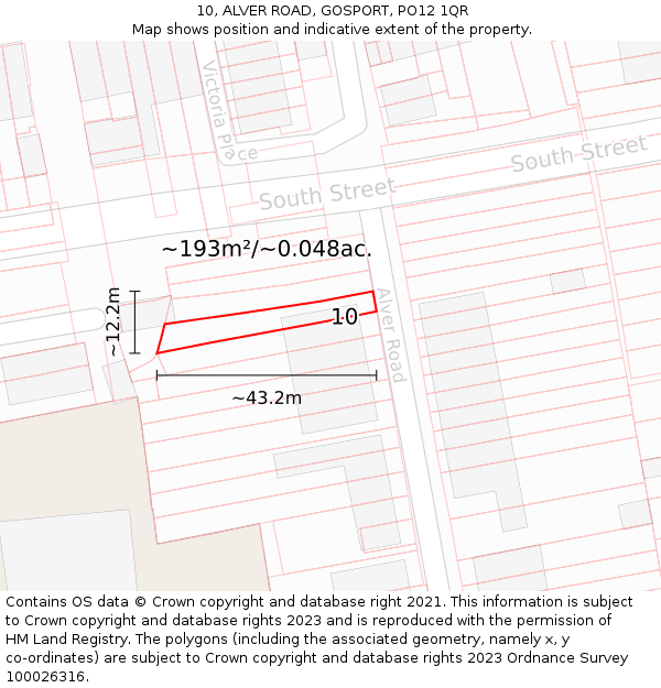 10, ALVER ROAD, GOSPORT, PO12 1QR: Plot and title map