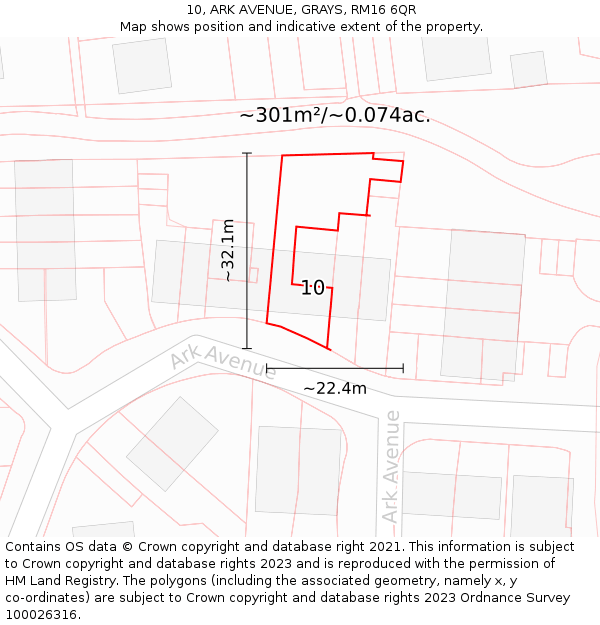 10, ARK AVENUE, GRAYS, RM16 6QR: Plot and title map