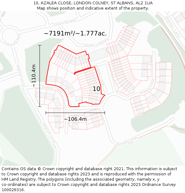 10, AZALEA CLOSE, LONDON COLNEY, ST ALBANS, AL2 1UA: Plot and title map