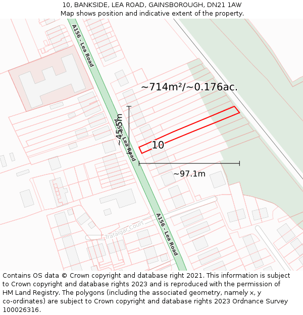 10, BANKSIDE, LEA ROAD, GAINSBOROUGH, DN21 1AW: Plot and title map