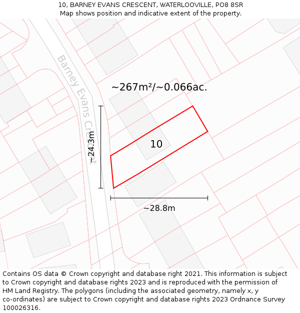 10, BARNEY EVANS CRESCENT, WATERLOOVILLE, PO8 8SR: Plot and title map