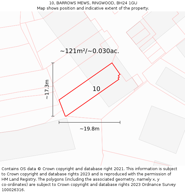 10, BARROWS MEWS, RINGWOOD, BH24 1GU: Plot and title map
