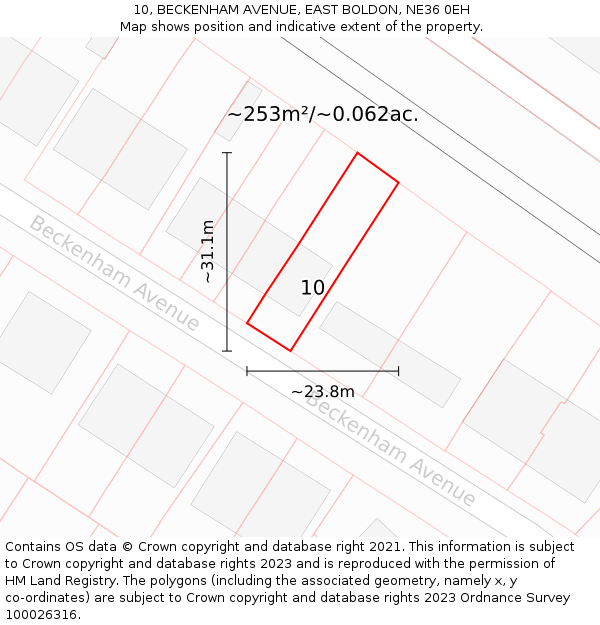10, BECKENHAM AVENUE, EAST BOLDON, NE36 0EH: Plot and title map
