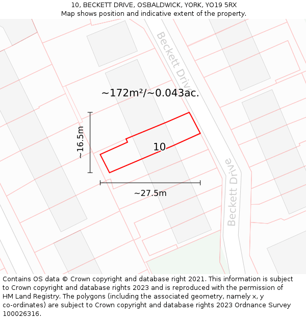 10, BECKETT DRIVE, OSBALDWICK, YORK, YO19 5RX: Plot and title map