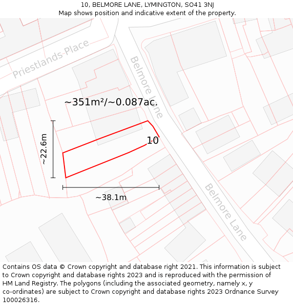 10, BELMORE LANE, LYMINGTON, SO41 3NJ: Plot and title map