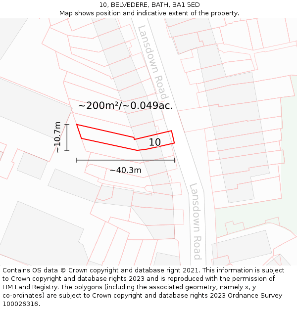 10, BELVEDERE, BATH, BA1 5ED: Plot and title map