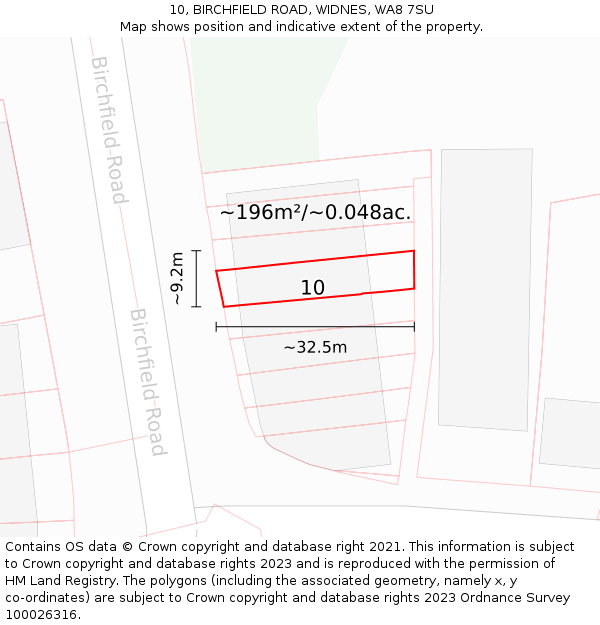 10, BIRCHFIELD ROAD, WIDNES, WA8 7SU: Plot and title map