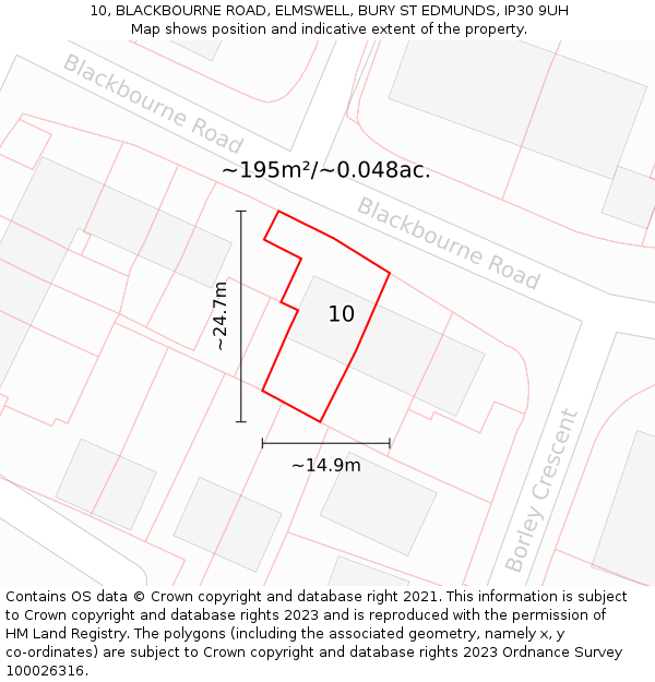 10, BLACKBOURNE ROAD, ELMSWELL, BURY ST EDMUNDS, IP30 9UH: Plot and title map