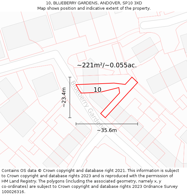 10, BLUEBERRY GARDENS, ANDOVER, SP10 3XD: Plot and title map