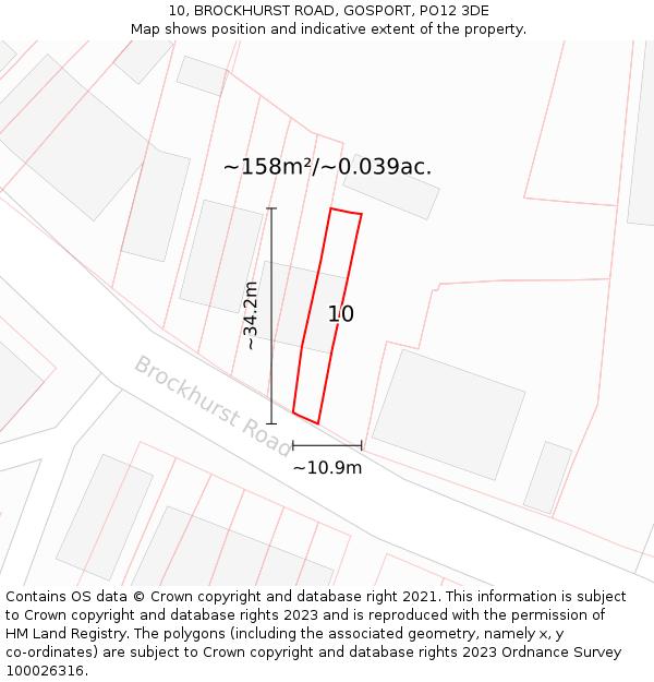 10, BROCKHURST ROAD, GOSPORT, PO12 3DE: Plot and title map