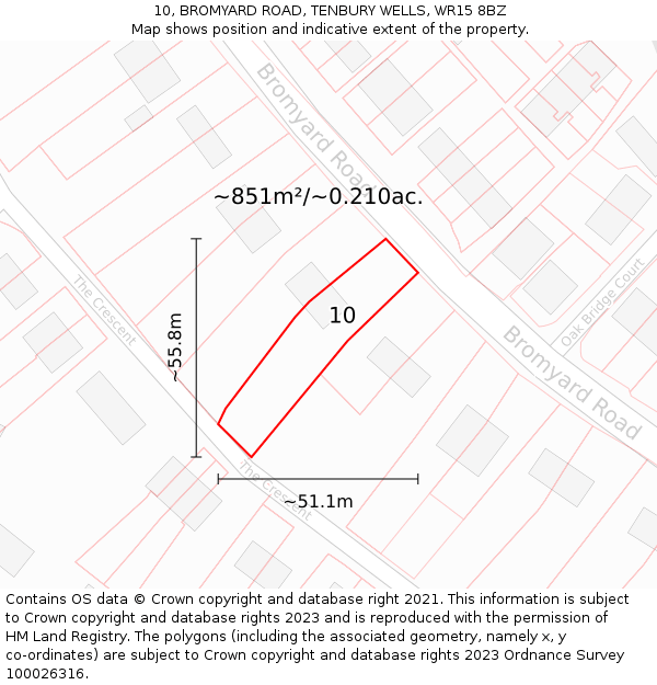 10, BROMYARD ROAD, TENBURY WELLS, WR15 8BZ: Plot and title map