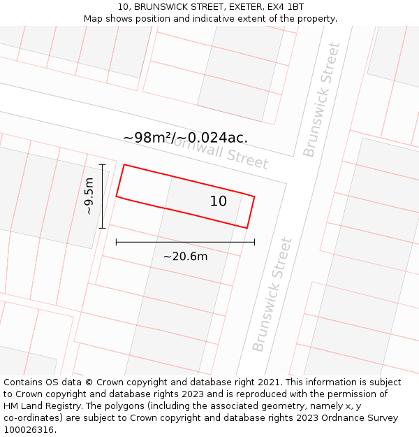 10, BRUNSWICK STREET, EXETER, EX4 1BT: Plot and title map