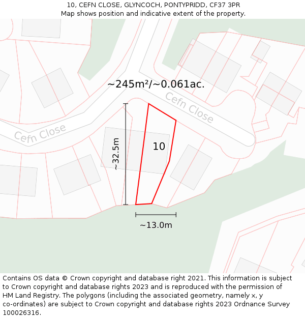 10, CEFN CLOSE, GLYNCOCH, PONTYPRIDD, CF37 3PR: Plot and title map