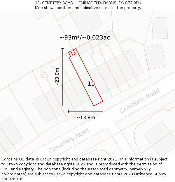 10, CEMETERY ROAD, HEMINGFIELD, BARNSLEY, S73 0PU: Plot and title map