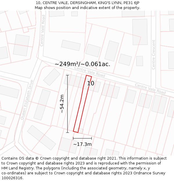 10, CENTRE VALE, DERSINGHAM, KING'S LYNN, PE31 6JP: Plot and title map
