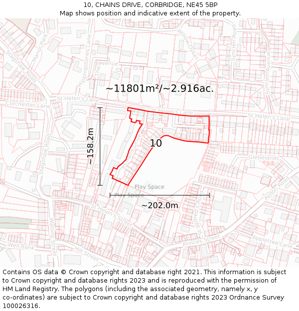 10, CHAINS DRIVE, CORBRIDGE, NE45 5BP: Plot and title map