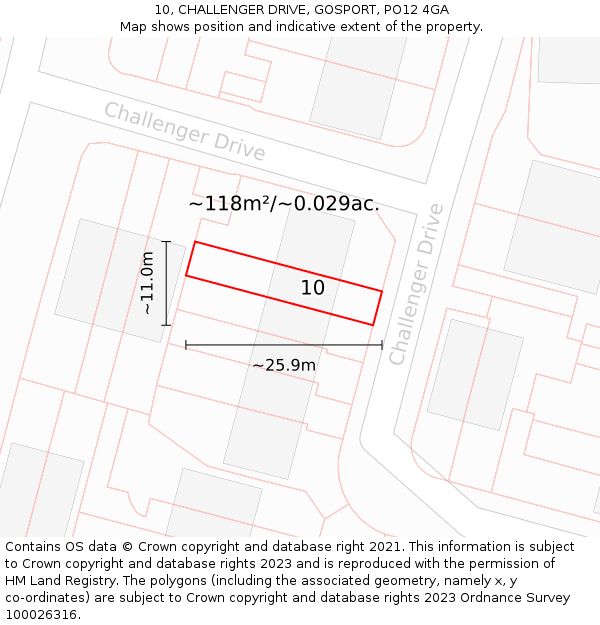 10, CHALLENGER DRIVE, GOSPORT, PO12 4GA: Plot and title map