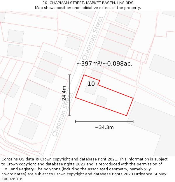 10, CHAPMAN STREET, MARKET RASEN, LN8 3DS: Plot and title map