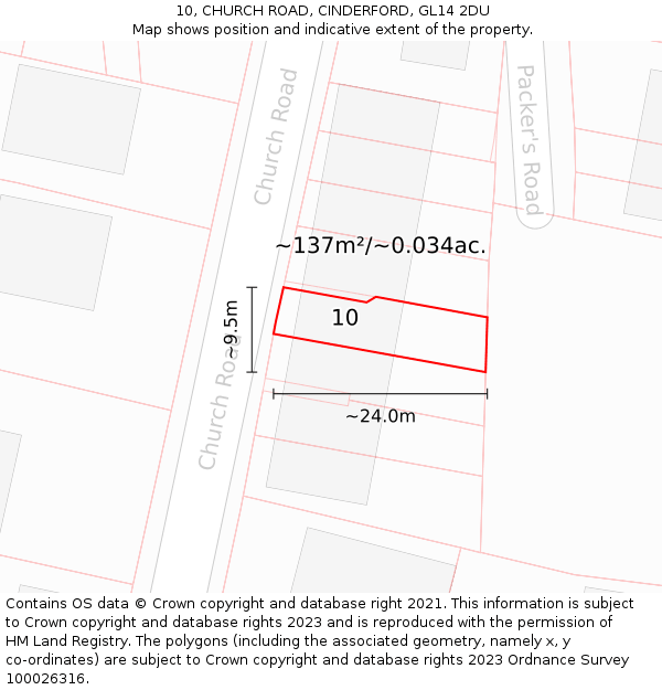 10, CHURCH ROAD, CINDERFORD, GL14 2DU: Plot and title map