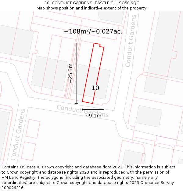 10, CONDUCT GARDENS, EASTLEIGH, SO50 9QG: Plot and title map