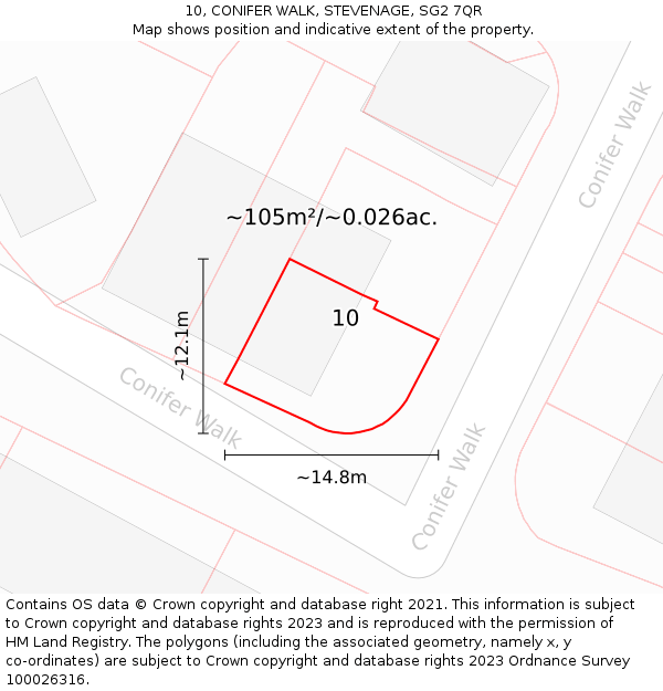 10, CONIFER WALK, STEVENAGE, SG2 7QR: Plot and title map