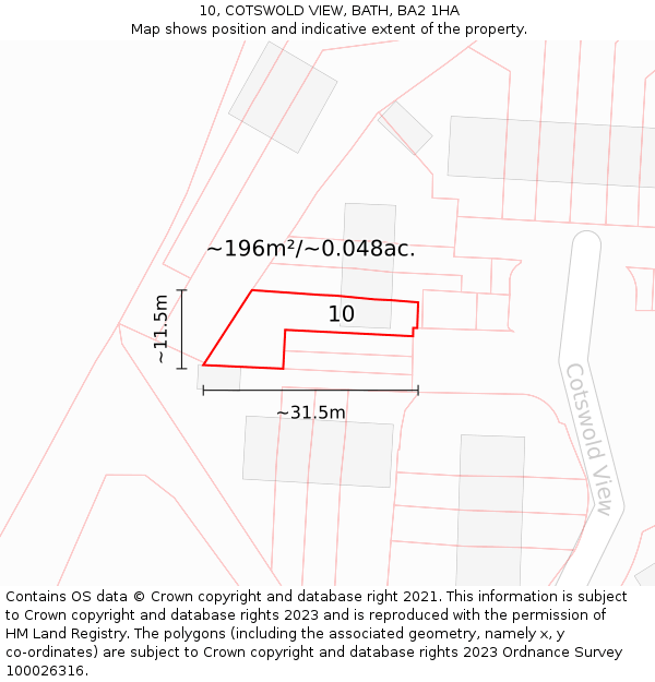 10, COTSWOLD VIEW, BATH, BA2 1HA: Plot and title map