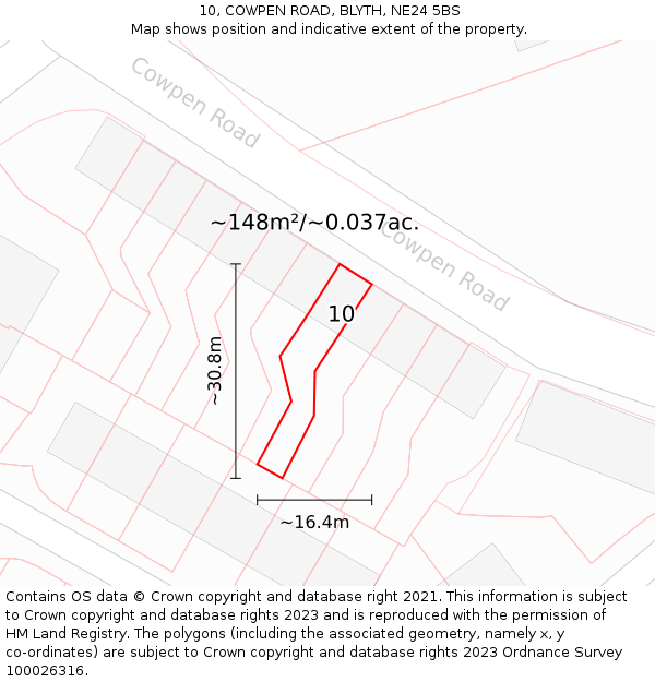 10, COWPEN ROAD, BLYTH, NE24 5BS: Plot and title map