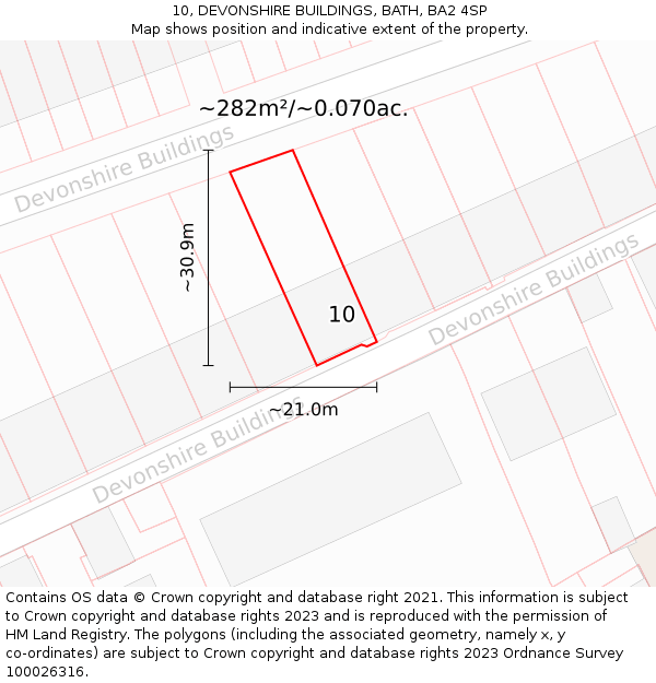 10, DEVONSHIRE BUILDINGS, BATH, BA2 4SP: Plot and title map