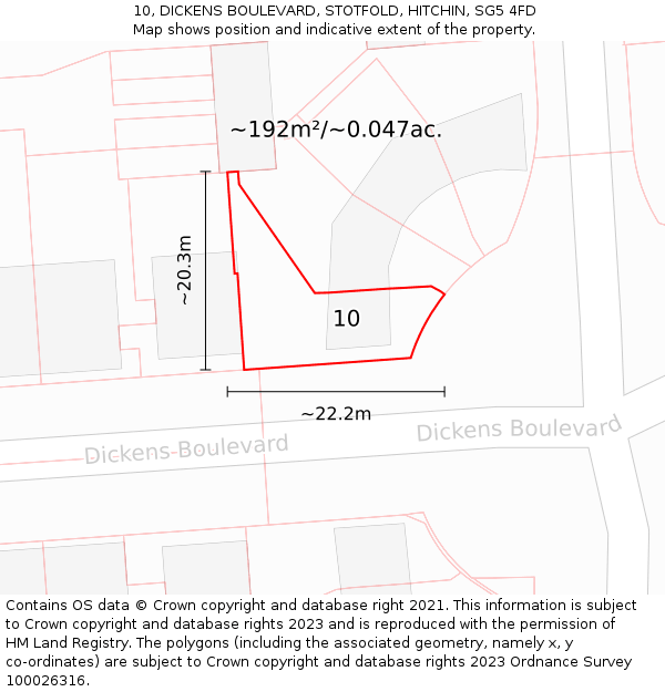 10, DICKENS BOULEVARD, STOTFOLD, HITCHIN, SG5 4FD: Plot and title map