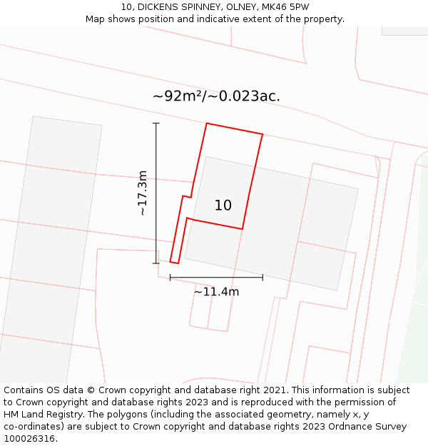 10, DICKENS SPINNEY, OLNEY, MK46 5PW: Plot and title map