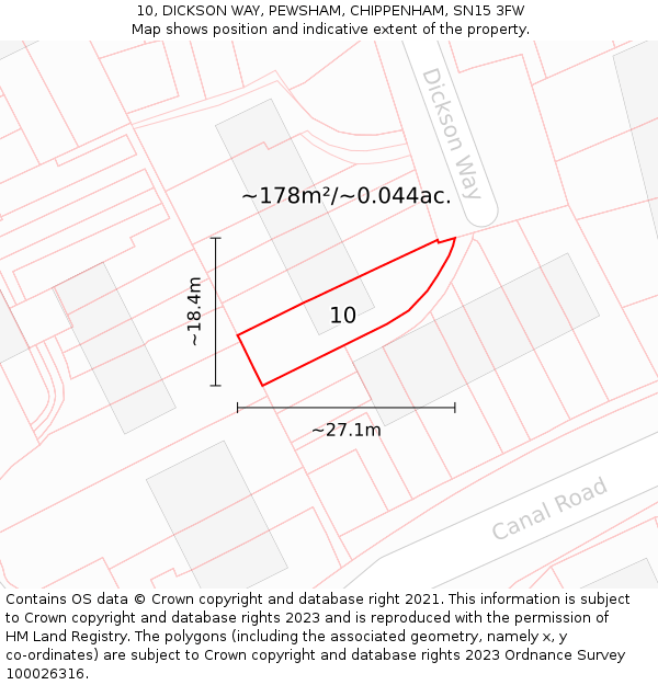 10, DICKSON WAY, PEWSHAM, CHIPPENHAM, SN15 3FW: Plot and title map