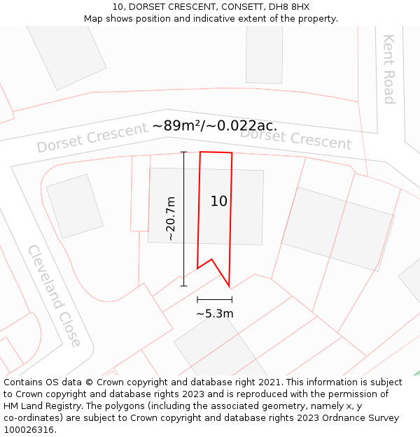 10, DORSET CRESCENT, CONSETT, DH8 8HX: Plot and title map