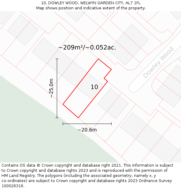 10, DOWLEY WOOD, WELWYN GARDEN CITY, AL7 1FL: Plot and title map