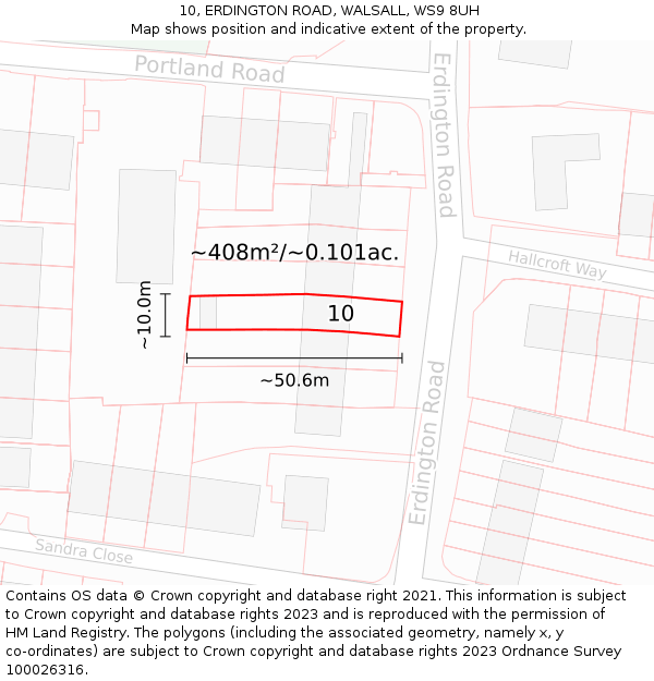 10, ERDINGTON ROAD, WALSALL, WS9 8UH: Plot and title map