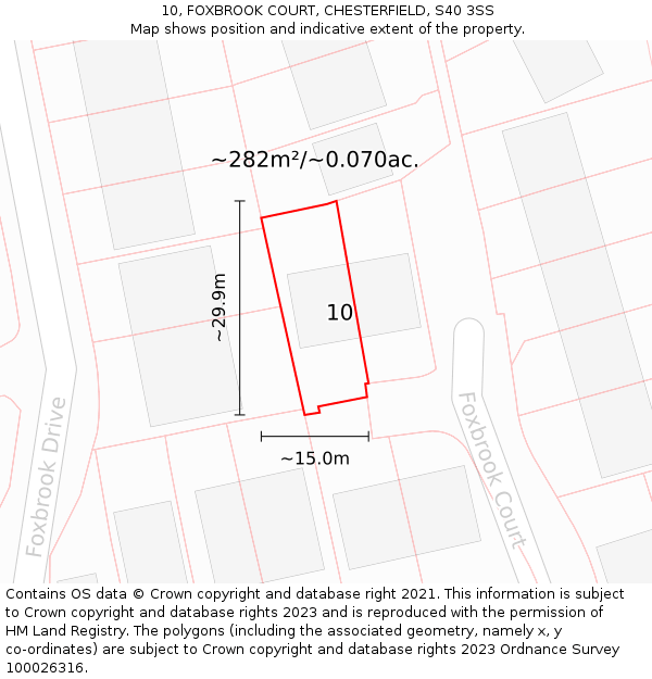 10, FOXBROOK COURT, CHESTERFIELD, S40 3SS: Plot and title map