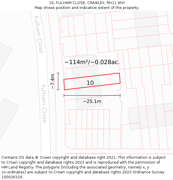 10, FULHAM CLOSE, CRAWLEY, RH11 9NY: Plot and title map