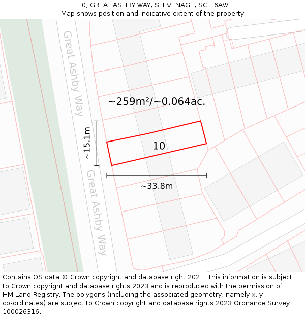 10, GREAT ASHBY WAY, STEVENAGE, SG1 6AW: Plot and title map