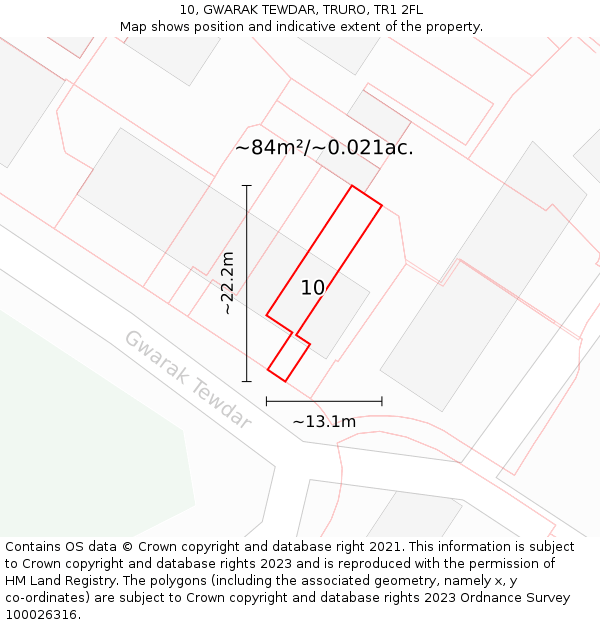 10, GWARAK TEWDAR, TRURO, TR1 2FL: Plot and title map