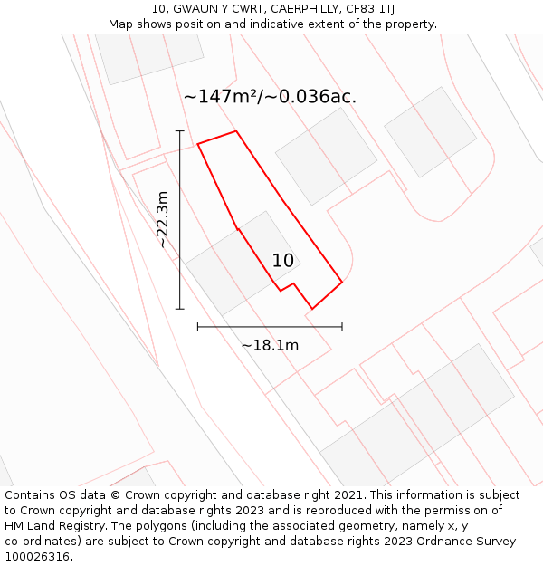 10, GWAUN Y CWRT, CAERPHILLY, CF83 1TJ: Plot and title map