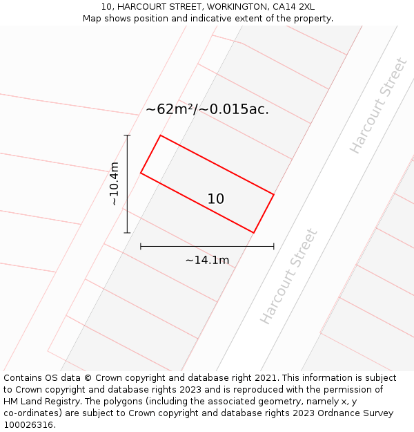 10, HARCOURT STREET, WORKINGTON, CA14 2XL: Plot and title map
