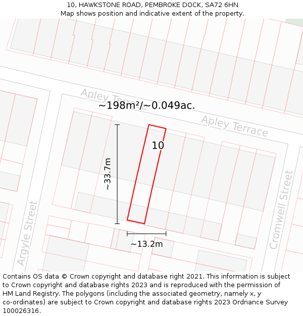 10, HAWKSTONE ROAD, PEMBROKE DOCK, SA72 6HN: Plot and title map