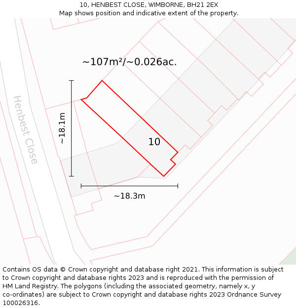 10, HENBEST CLOSE, WIMBORNE, BH21 2EX: Plot and title map