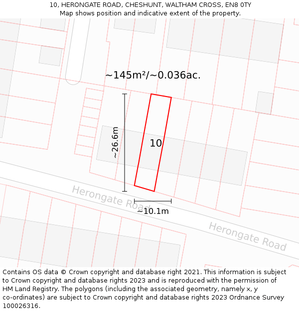 10, HERONGATE ROAD, CHESHUNT, WALTHAM CROSS, EN8 0TY: Plot and title map