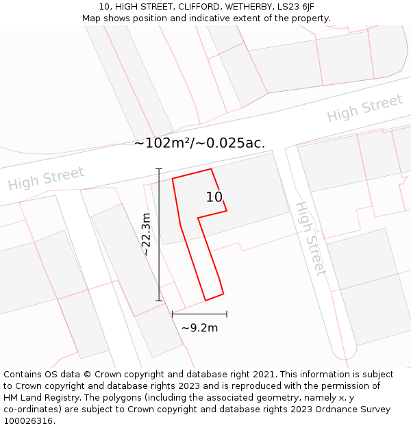 10, HIGH STREET, CLIFFORD, WETHERBY, LS23 6JF: Plot and title map