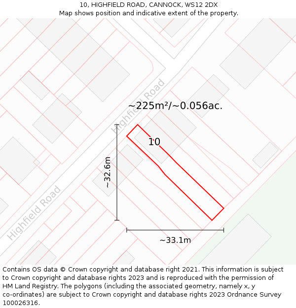 10, HIGHFIELD ROAD, CANNOCK, WS12 2DX: Plot and title map