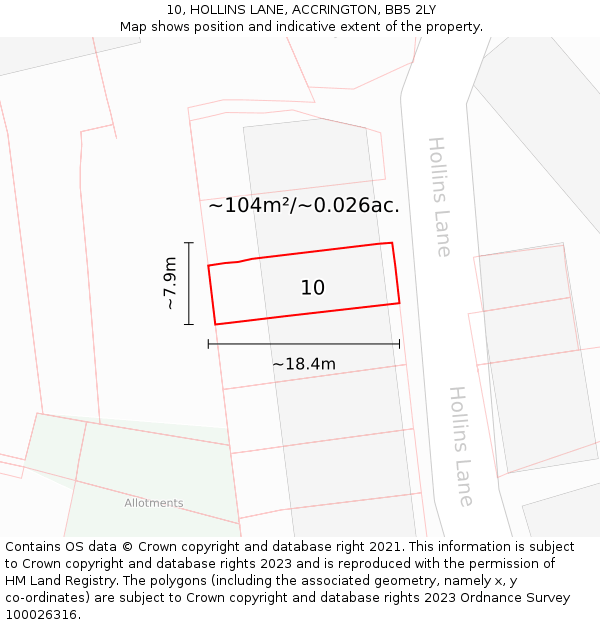 10, HOLLINS LANE, ACCRINGTON, BB5 2LY: Plot and title map